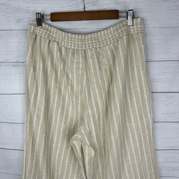 Mile Gabrielle size XL Striped Pull On Elastic Waist Cotton Pants Wide Leg Tan - Picture 8 of 8
